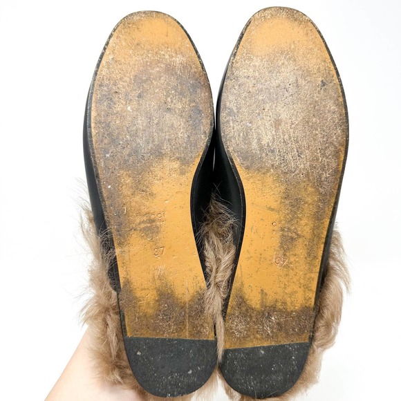 Gucci Princetown Tiger Fur Lined Round Toe Horsebit Canvas Flat Loafer Mules - Picture 10 of 13